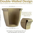 Sunnydaze 20-Inch Anjelica Large Plastic Pot for Plants - Outdoor Double-Walled Large Plastic Planter with Drillable Drainage Holes - Beige - 2pk