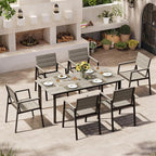 67"*32.3"*29.5" Patio Dining Table, Seamless Rectangle Aluminum + HDPS Outdoor Patio Dining Table with Umbrella Hole, Weather-Resistant for Lawn, Garden, Yard and Indoor Use (Gray)