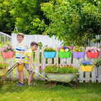MADHOLLY Railing Planter with Drainage Holes - 6Pcs Sturdy Bucket Pots for Railing Fence, Countryside Style Metal Flower Pots for Herbs Balcony Garden Yard Decor, Colorful
