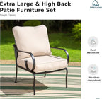 MFSTUDIO 7 Seats Large Metal Patio Conversation Sets, 5 Pieces Outdoor Furniture Sofa with 2 Fixed Chairs, 1 Sofa(3-seat), 1 Loveseat and Table for Outside Balcony Backyard Poolside