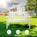 Backyard Expressions Poly Patio Bench (800 Lb Capacity) – Weatherproof Outdoor Bench, Low Maintenance, Heavy-Duty Recycled Material – Ideal for Porch, Patio & Park (White Woodgrain Look)