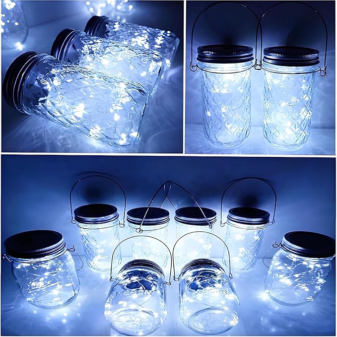 String Lights, 12 Pack Solar Mason Jar Lid Lights in Cool White