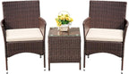 Devoko Patio Porch Furniture Sets 3 Pieces PE Rattan Wicker Chairs with Table Outdoor Garden Furniture Sets (Brown/Beige)