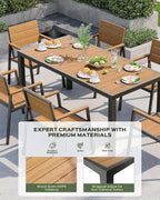 Outdoor Dining Chairs Set of 2, HDPS + Aluminum Patio Dining Chairs with Ergonomic Design and Wide Seat, 2 Piece Outdoor Chairs for Garden, Backyard, Deck (Gray-Teak)