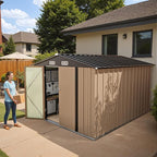 Greesum 8x10FT Outdoor Storage Shed, Metal Storaged Sheds with Lockable Doors, Sheds & Outdoor Storage for Bike, Backyard, Pool and Garden, Brown
