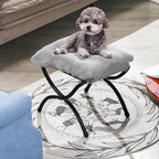 15" Foldable Foot Stool Ottoman with Metal Frame - Washable Faux Fur Grey Upholstered Indoor/Outdoor Footrest for Living Room, Bedroom, Patio - Space-Saving Compact Design