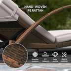 Outsunny Wicker Chaise Lounge Chair Outdoor Set of 2, 5-Position Adjustable Reclining Pool Lounge Chairs with Wheels, Rattan Outdoor Lounger with Cushion, Armrests for Poolside Beach Backyard, Beige