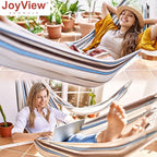 JoyView Brazilian Hammock for Single Person Portable Hammock with Hanging Ropes & Carry Bag Large 78.8x39.4” for Patio 300LBS Capacity Perfect for Outdoor/Indoor - Blue Stripe