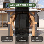 Aoxun 8'x8' Hardtop Gazebo, Aluminum Frame Permanent Pavilion with Curtains and Netting, Outdoor Polycarbonate Double Roof Canopy, Designed for Garden, Lawns, Patio, Brown