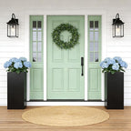 Set of 2 Tall Metal Planter Box for Outdoor Plants,14" L x 14" W x 30" H Heavy Duty Tall Outdoor Planter with Removable Insert Shelf for Porch, Patio, Backyard| Modern Décor|Built-in Drainage|(Black)