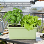 Window Box Planter 6 Packs, 13.8 Inches Rectangle Flower Pots with Drainage Holes & Trays, Pots for Vegetables, Herbs, Flowers, Garden Windowsill Balcony (Green)