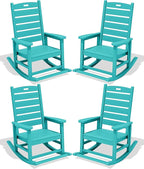 SERWALL Outdoor Rocking Chair Set of 4, Oversized HDPE Patio Rocking Chair with Footrest for Adults, All Weather Porch Rocker for Deck Patio Balcony, Aruba