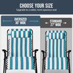 Best Choice Products Set of 2 Extra Wide Adjustable Steel Mesh Zero Gravity Lounge Chair Recliners w/Pillows and Cup Holder Trays - Peacock Blue Stripes