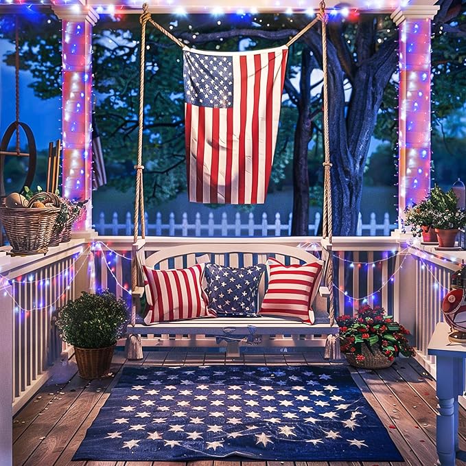 String Lights 168ft Red White Blue 600 LED Outdoor Reel