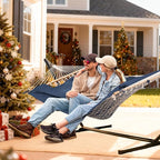 SUNCREAT Two Person Hammock with Stand, Heavy Duty Backyard Hammock and Stand, Navy Drops