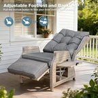 Outdoor Recliner with Adjustable Back and Footrest, Patio 150° Lay Flat Recliner with Flip Table Wicker Reclining Lounge Chair, Grey with Beige Wicker