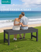 SERWALL 47 Inches Outdoor Bench, All Weather HDPE Backless Bench with Wood Grain Texture for Garden Porch and Park, Curved Bench Seat for Comfort, Black