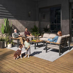 Aoxun Aluminum Outdoor Patio Furniture Set, 7 Seats Outdoor Sectional with Coffee Table, Patio Conversation Sets with Upgraded Armrests and Cushions for Backyard, Garden and Poolside（Grey）