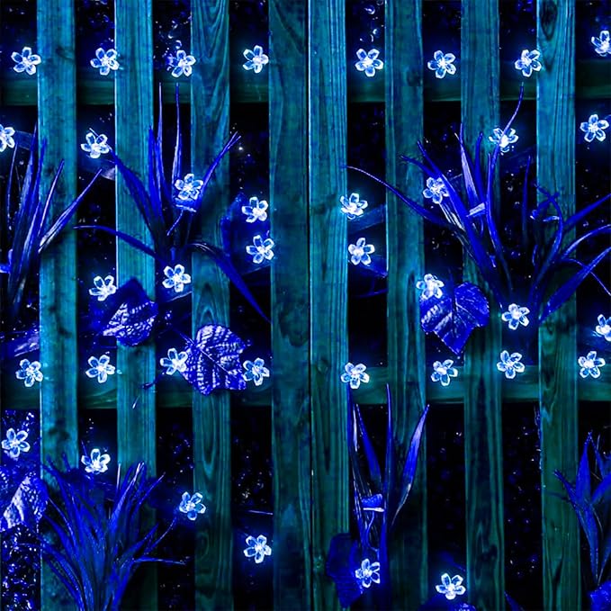 Indoor String Lights, 33ft 100 LED Blue Cherry Blossom Flowers, 8 Modes
