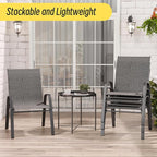 Betterhood Patio Chairs Set of 2, Stackable Outdoor Dining Chairs Set with Breathable Seat Fabric, All-Weather Powder-Coated Metal Frame for Deck, Pool Side and Backyard, 350LBS Capacity (Grey)