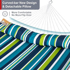 Hammock with Stand for Outside, Double Hammock with Stand, Pillow and Portable Bag, 450 Lbs Capacity, Green Blue Stripes