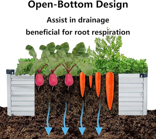 2 Pack 8x4x1FT Galvanized Raised Garden Beds Kit Outdoor Metal Gardening Planter Box for Vegetable Elevated Flower Herbs,Silver