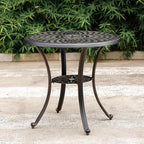 31" Round Patio Dining Table with Umbrella Hole, Cast Aluminum Bistro Table Outdoor Side Table for Backyard, Garden, Patio, Porch