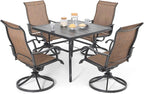 NUU GARDEN Outdoor Dining Set 5-Piece Patio Set with Weather-Resistant Table and 4 Textilene Swivel Chairs for Yard, Deck and Poolside, Brown and Black