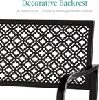 Best Choice Products Outdoor Bench 2-Person Metal Steel Benches Furniture for Garden, Patio, Porch, Entryway w/Geometric Backrest, 790lb Capacity – Black