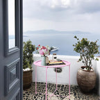 Garden 4 you End Table 2 PCS Metal Side Table Pink Round Folding Tray Cyan Sofa Small Accent Fold-able Table, Round End Table Tray, Next to Sofa Table, Snack Table for Living Room and Bed Room