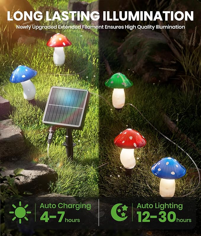 Solar Mushroom Lights Outdoor, 9 Pack 30FT Multicolor 8 Modes Solar Garden Lights, IP65 Waterproof Pathway Light Outdoor Decoration for Party, Garden, Yard, Patio, Lawn Decor (Multicolor)
