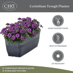 Classic Home and Garden Corinthian Rectangular Trough Window Box Planter, 10", Storm Gray, Pack of 3