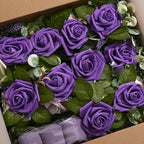 Artificial Pew Flowers, Set of 10 Purple Rose Chair Decor for Weddings