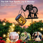 Solar Watering Can Lights Outdoor Decor with Elephant Stake & Fairy Silhouettes, Cascading String Lights for Garden, Patio, Yard - Waterproof Solar Powered Gift for Mom, Housewarming, Birthday