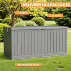 Flamaker Resin Deck Box 270 Gallon, Waterproof Imitation-Wood Lockable Storage Box with Separator Plate Outdoor Indoor, Garden, Patio Furniture for Tools&Pool Accessories (Gray)