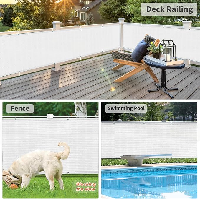 LOVE STORY Balcony Privacy Screen, 2.5'x7' Deck Shield Screen Fence Cover,UV Protection and Weather-Resistant,3 FT Height for Deck, Patio, Backyard, Outdoor Pool, Porch, Railing, White