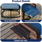 Outdoor Recliner Chair, Wicker Patio Recliners with Adjustable Backrest and Extended Foot Rest, Reclining Patio Chairs with Flip Table & Removable Cushion Cover for Porch