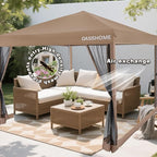 OASISHOME 10'x10' Pop-Up Gazebo Canopy Tent with Netting Sidewalls & Wheeled Bag,Weight Bag, Stakes, Ropes, Waterproof, UV Protection, Heavy-Duty Steel Frame for Backyard/Outdoor/Parties (Khaki)