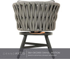 Grand patio Dining Chair Set of 3, Swivel Rope Armchairs with Cushions and Round Side Table with Tile Tabletop, Wicker, Indoor Outdoor Modern Style, Backyard, Balcony, Light Gray Brown