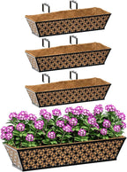 SPECILITE 24" Window Boxes Planters, Heavy Duty Metal Railing Planter Boxes, Adjustable Balcony Planters for Railing Hanging, with Coco Liner & Tool Set for Deck, Porch, and Patio Gardening (4 Pack)