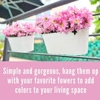 LaLaGreen Rail Planter Outdoor Plants (10 Pack, 11.8 Inch) White Metal Iron Hanging Flower Pots Deck Railings Fence Buckets Countryside Boho Style Wall Mount Window Box Plant Holder Hooks Porch Decor