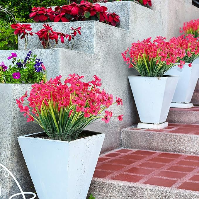 Artificial Plants Greenery 30 Bundles Rose Red UV Resistant Outdoor Flowers