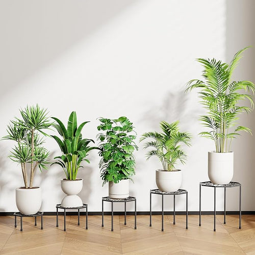 5-Pack Metal Plant Stands for Outdoor Indoor, Anti-Rust Iron Flower Pot Stand, Heavy Duty Plant Pot Shelf for Multiple Plant, Decoration Racks for Home, Patio & Garden (Black)
