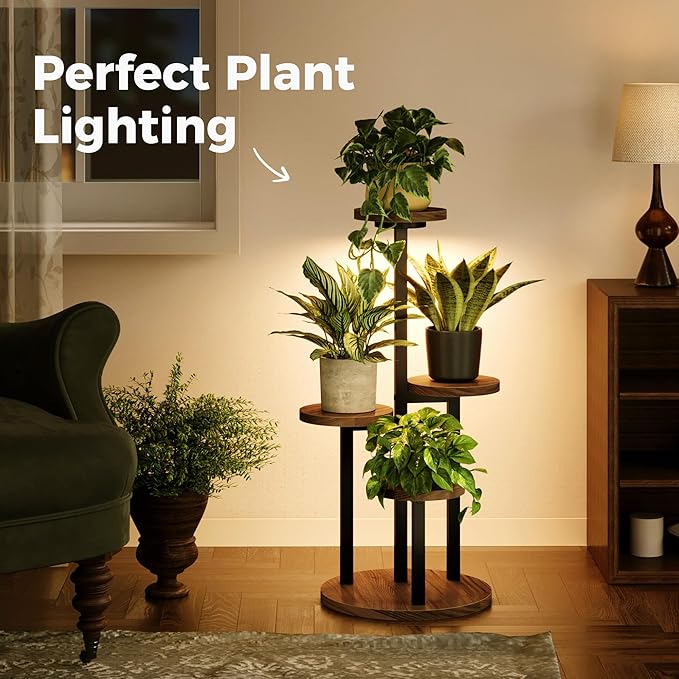 Bamworld Plant Stand with Grow Lights Indoor Plant Stand Tall Metal Wood Plant Shelf Outdoor Corner Plant Stands Indoor Plant Table Rack 5 Tier Tier Plant Stand Garden Accessories for Living Room Balcony Patio