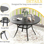 VICLLAX 41.2"x 28" Outdoor Round Patio Table for Lawn Garden, All Weather Metal Round Patio Dining Table with Adjustable Umbrella Hole, Patio Table for 4 Person, Black Tabletop