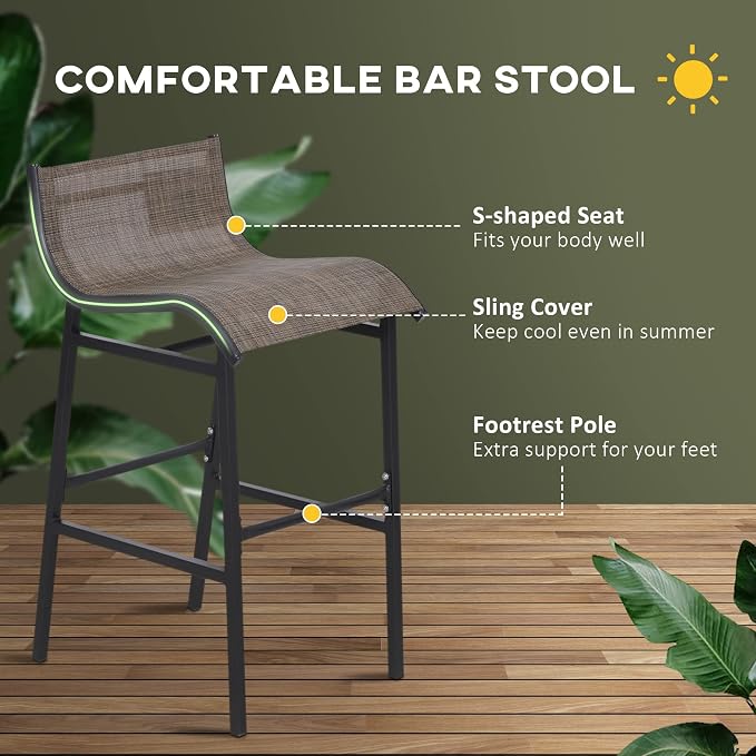 Bar Set, 3 Piece Round Pub Table with 2 Mesh Bar Chairs, Modern Style