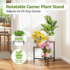 Metal Plant Stand Outdoor Indoor, 3 Tier Foldable Corner Tall Plant Shelf for Multiple Plants Flower Pot Holder Display Stand for Living Room Balcony Garden Patio -BlackS