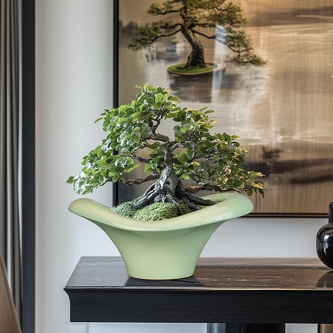 Ceramic Bonsai Pots - Large Succulent Planter 13 Inch Plant Pot Indoor Succulent Pot with Drainage Hole Outdoor Planter Bonsai Tree Pot for House Home Garden Office Decor Green