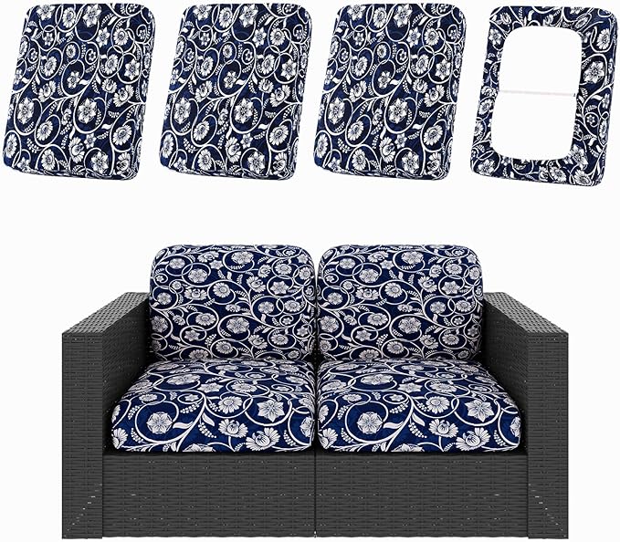 Cushion Covers, 4-Piece Stretch Outdoor Patio Set in Baroque Print
