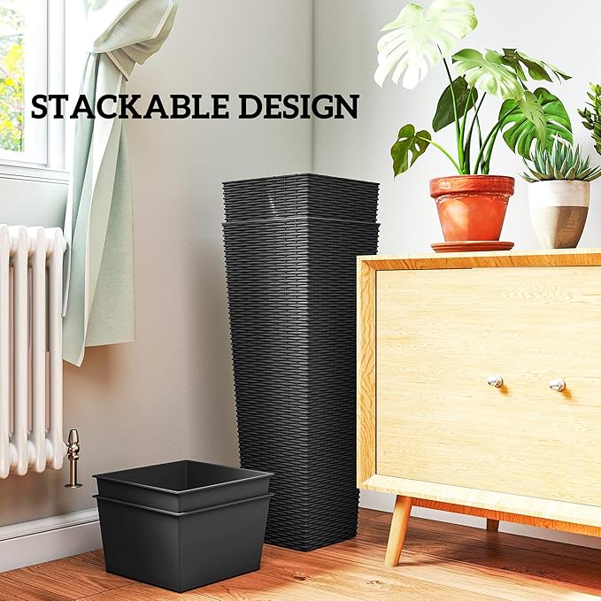Outsunny 32 Inch Tall Planters for Outdoor Plants, Set of 2 Plastic Rattan-Like Flower Pots with Drainage Holes, Stackable Tapered Planters for Indoor Plants, Front Porch, Black